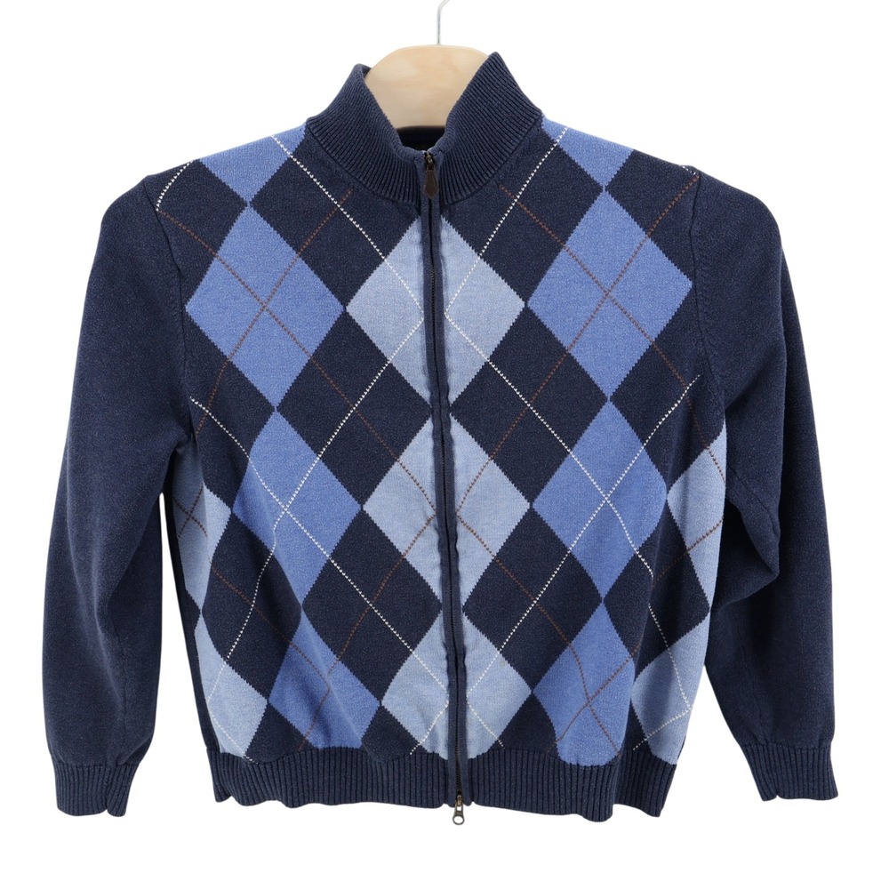 Brooks Brothers Supima Cotton Argyle‎ Full Zip Sweater Mens Large Minor Flaws
